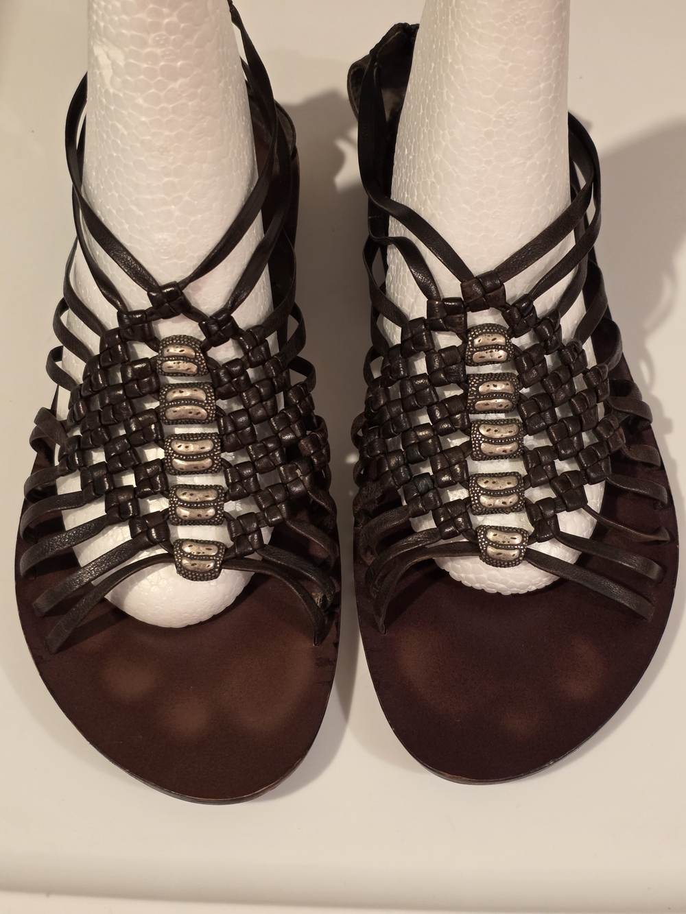BOHO Strappy Women's Leather Sandals in Dark Brown